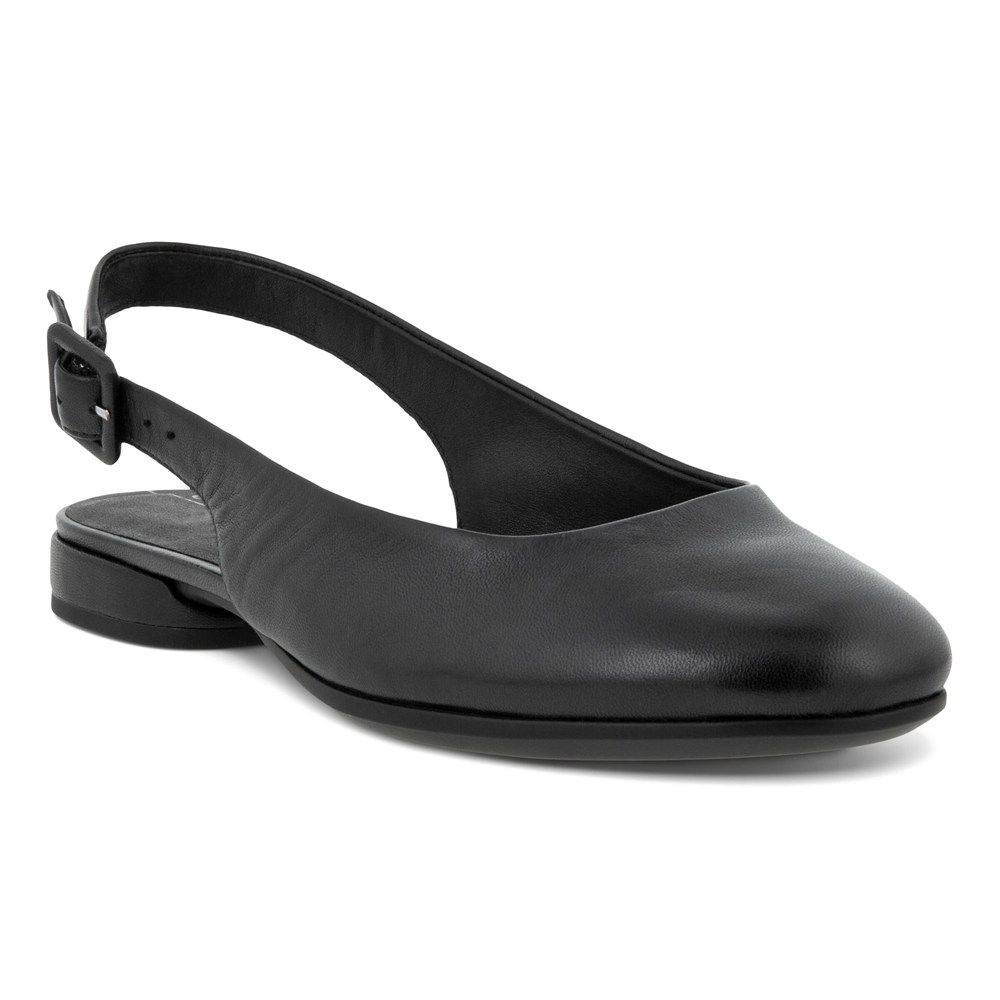 ECCO Womens Dress Shoes Black - Anal Sling-Back Flats - QMJ-590213